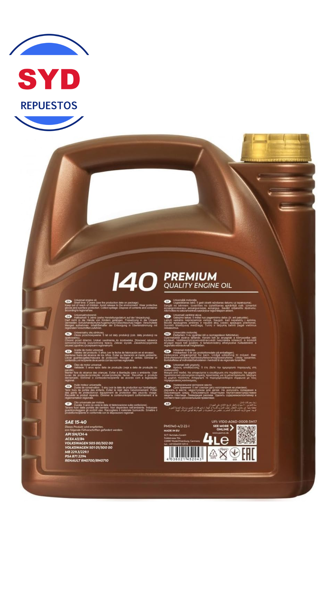 Aceite 15w40 Pemco Api Sn/ch4 Aleman S/Sintetico 4 Litros - Imagen 2