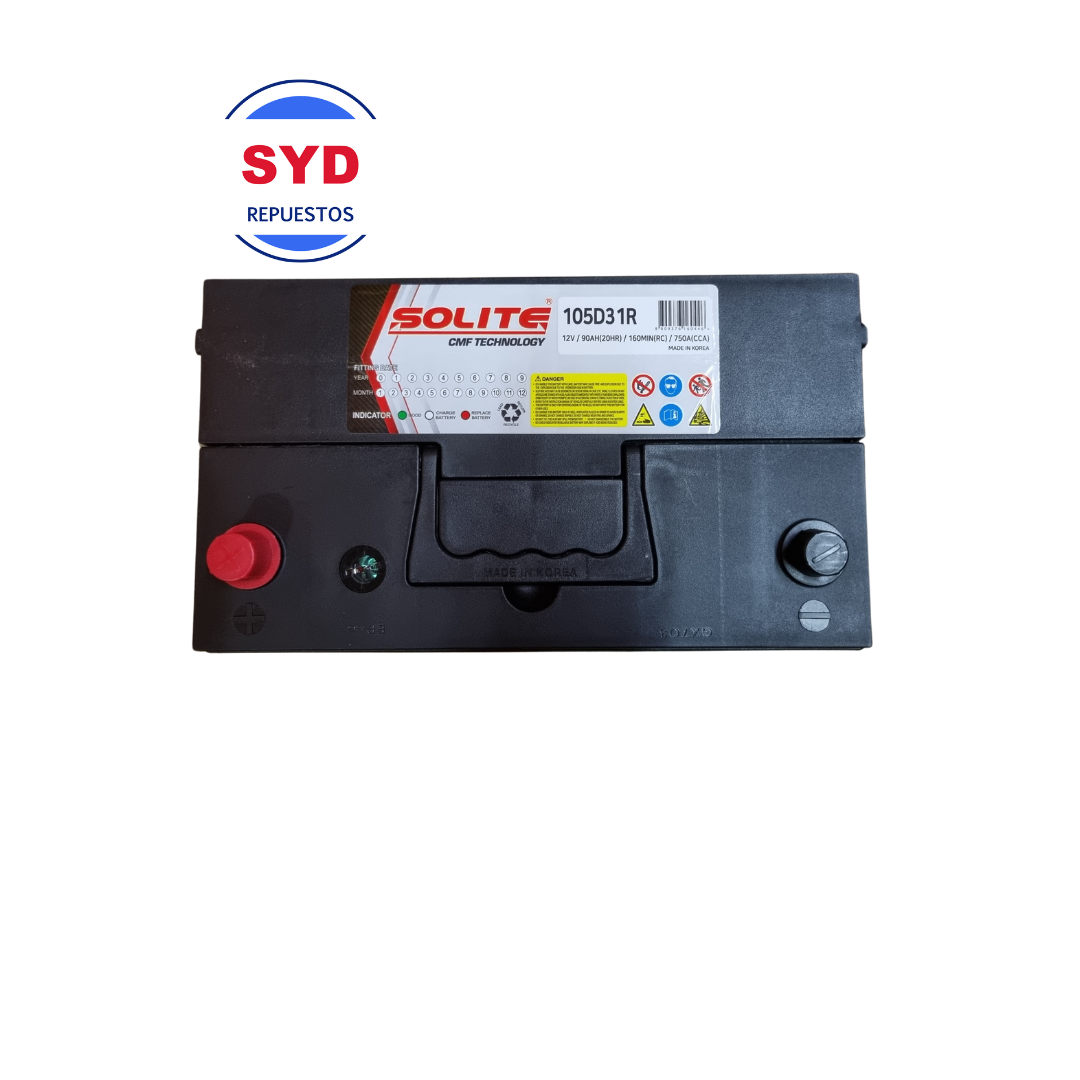 Bateria 90amp Solite MF-105D31R cca 750A positivo izquerdo